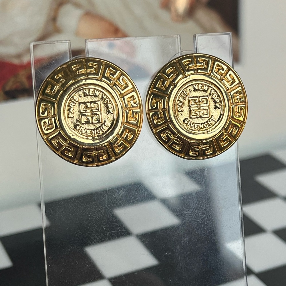 Givenchy Gold Medallion Round Logo Earrings